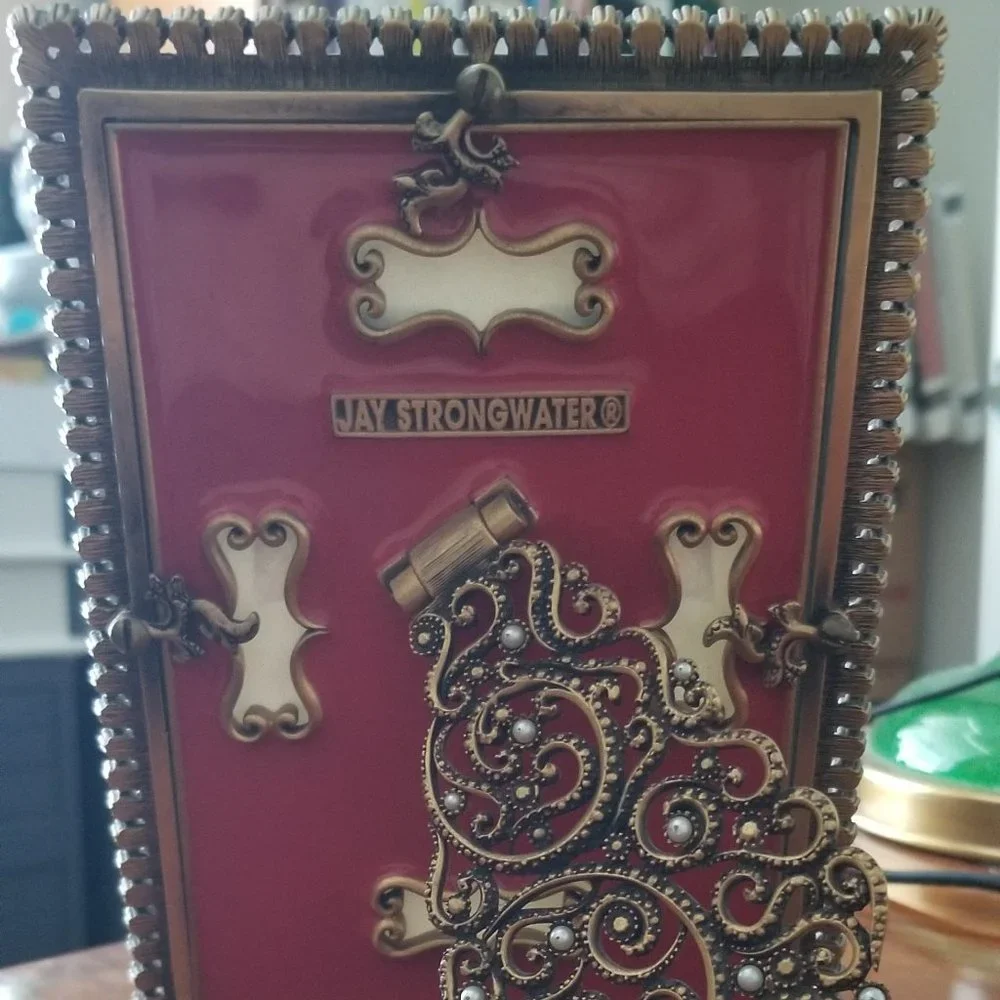 RARE JAY STRONGWATER CORAL PEARL STONE EDGE GROTTO COASTAL BEACH ENAMEL FRAME
